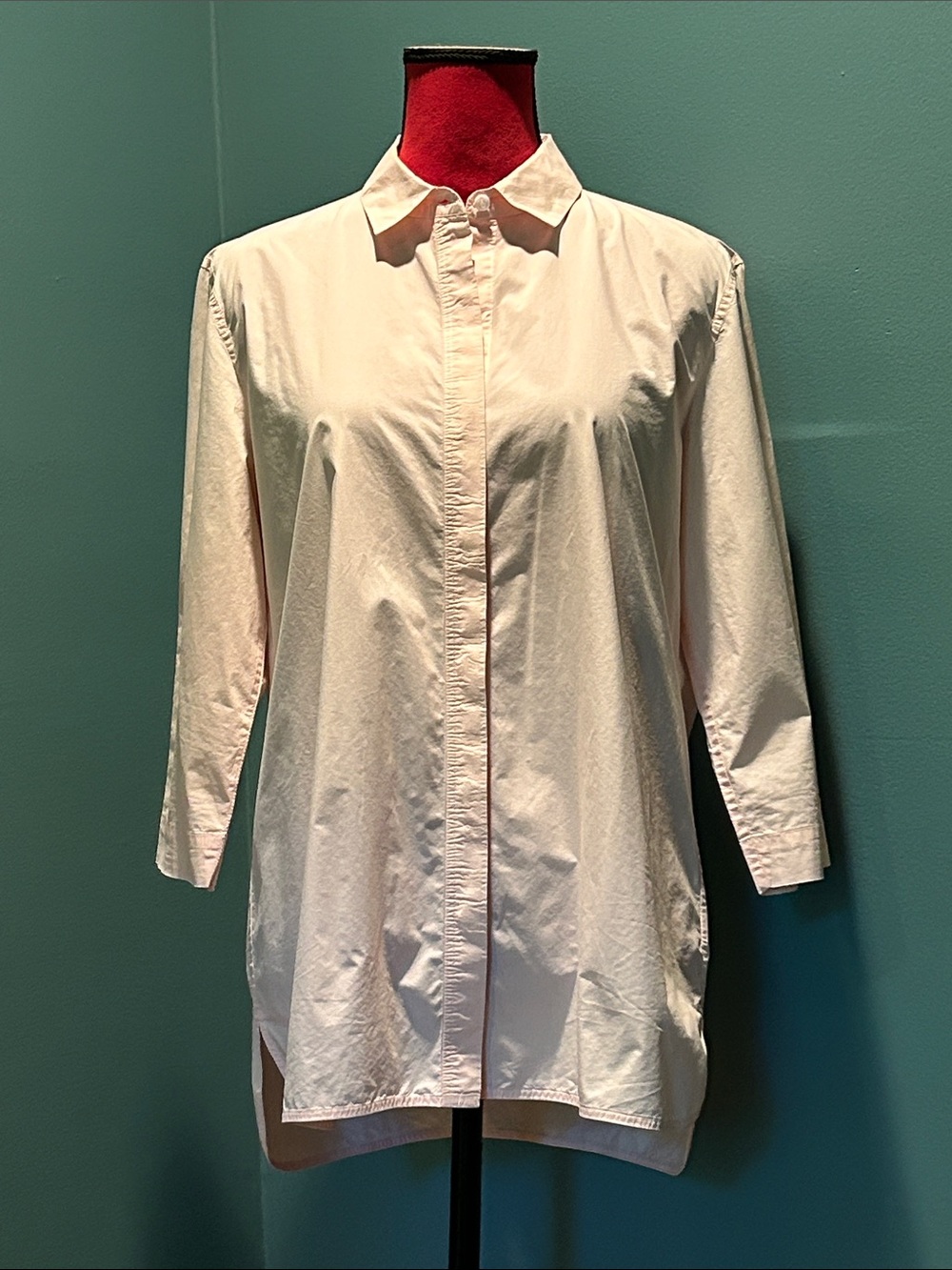 P Taylor Classic Longline Button-Front Shirt - Light Pink Size Medium